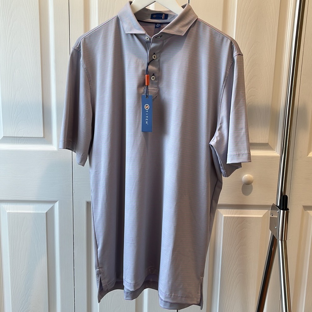Purple Golf Polo with Green Stripes